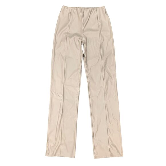 PrettyLittleThing Trouser Womens 6 Stone Faux Leather Seam Detail Straight Leg - Picture 1 of 16